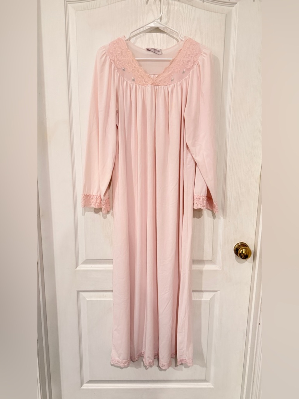 Shadowline Soft Pink Long Lace-Trim Nightgown